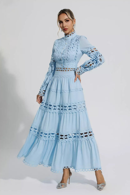 Julieta Blue Cutout Long Sleeve Maxi Dress