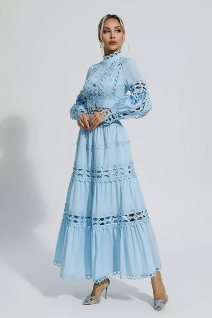Julieta Blue Cutout Long Sleeve Maxi Dress