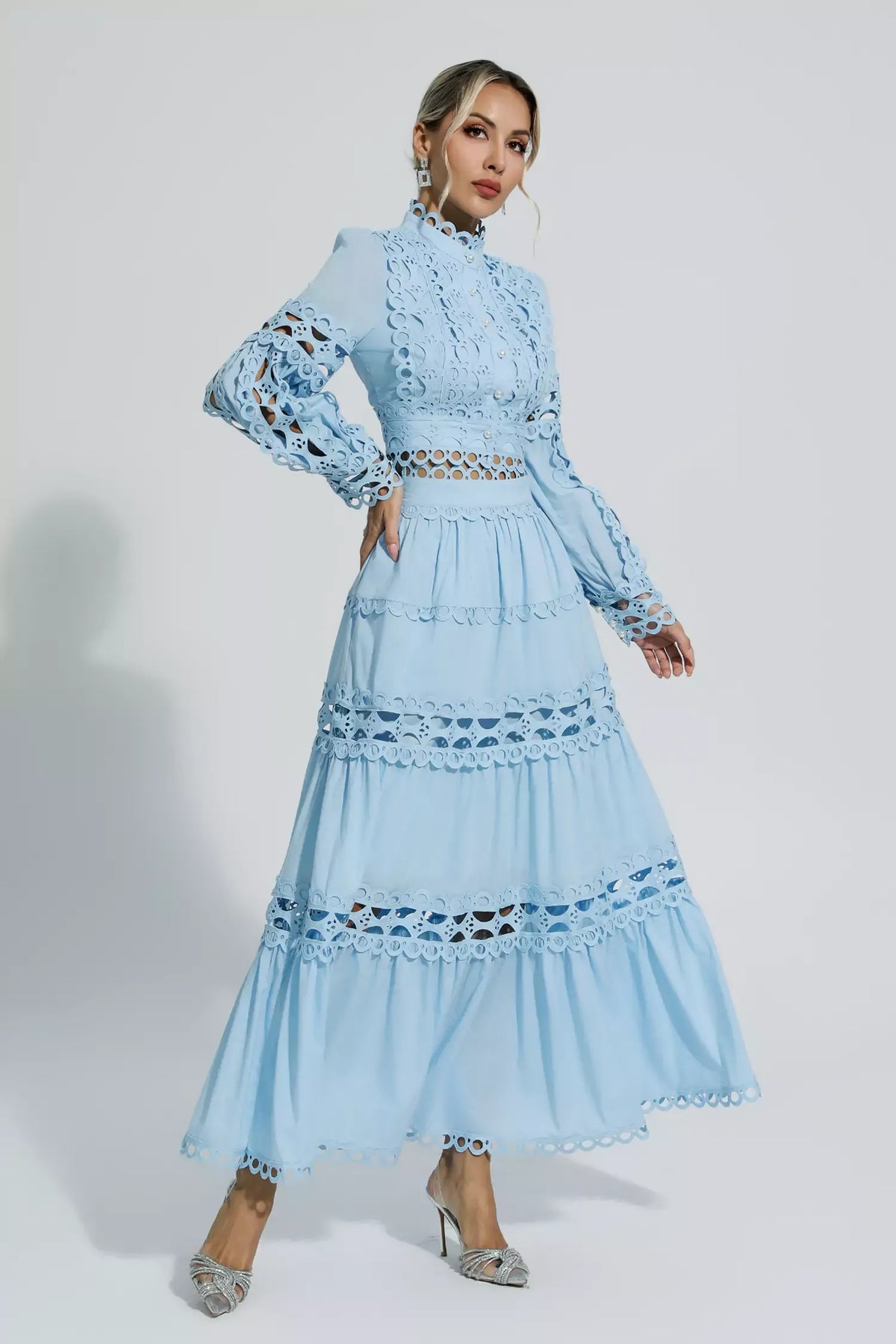 Julieta Blue Cutout Long Sleeve Maxi Dress