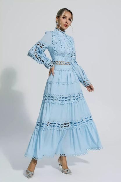 Julieta Blue Cutout Long Sleeve Maxi Dress