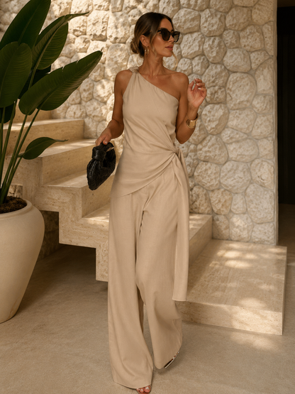 Kadın Kolsuz Yüksek Bel Pantolonlu İkili Takım