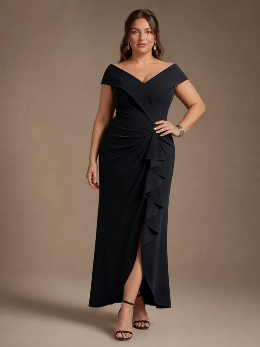 Slit Crepe Evening Dress