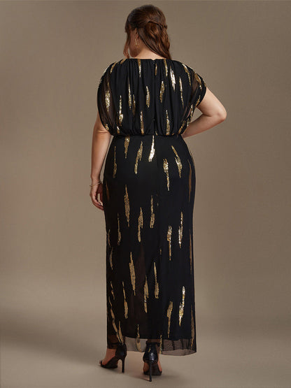 Slit Tulle Butterfly Sleeve Evening Dress
