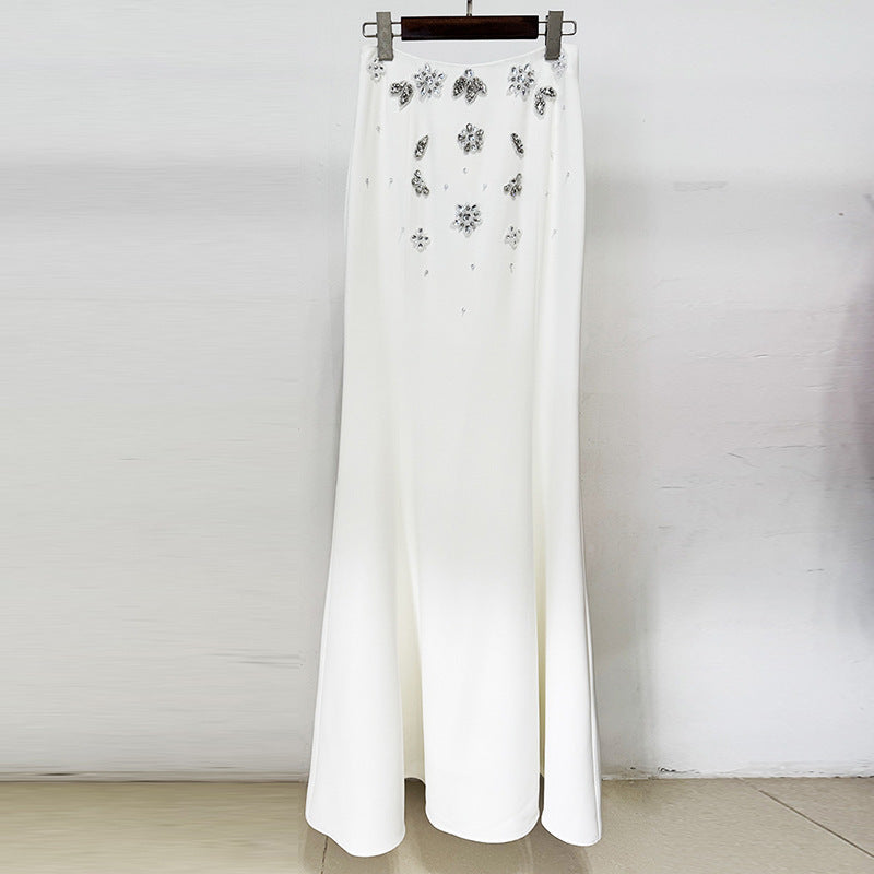 Women's Stone & Bead Embroidered Crop Blouse and Long Skirt Evening Set