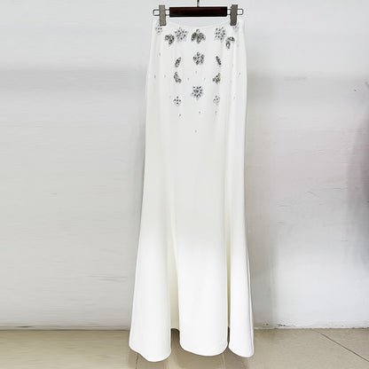 Women's Stone & Bead Embroidered Crop Blouse and Long Skirt Evening Set