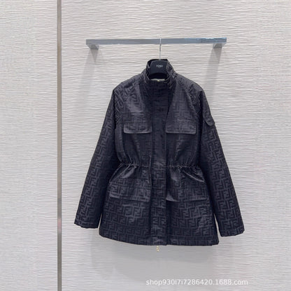 Logo Print Oversized Women's Jacket with Cinched Waist