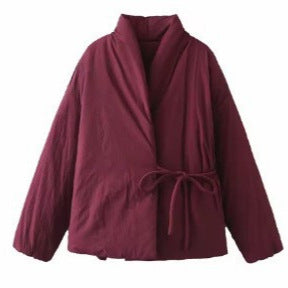 Kapitone Bağlamalı Kimono Ceket - Kadın Şal Yaka Mont