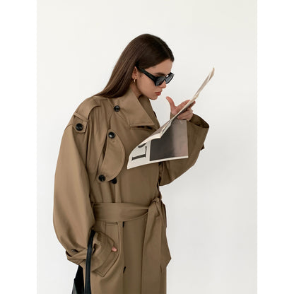 Oversized Double-Breasted Belted Long Trench Coat
