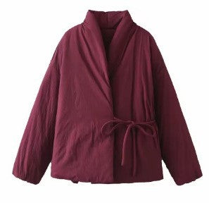 Kapitone Bağlamalı Kimono Ceket - Kadın Şal Yaka Mont