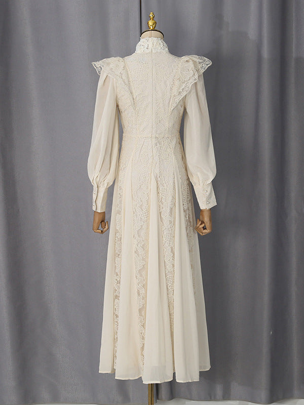 Women's Lace Long Sleeve High Neck Elegant Maxi Dress