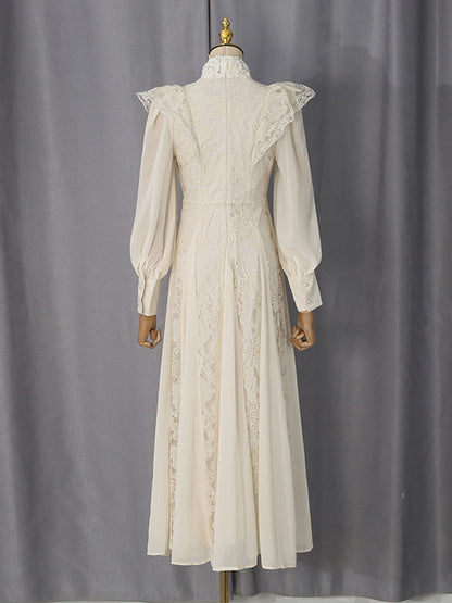 Women's Lace Long Sleeve High Neck Elegant Maxi Dress
