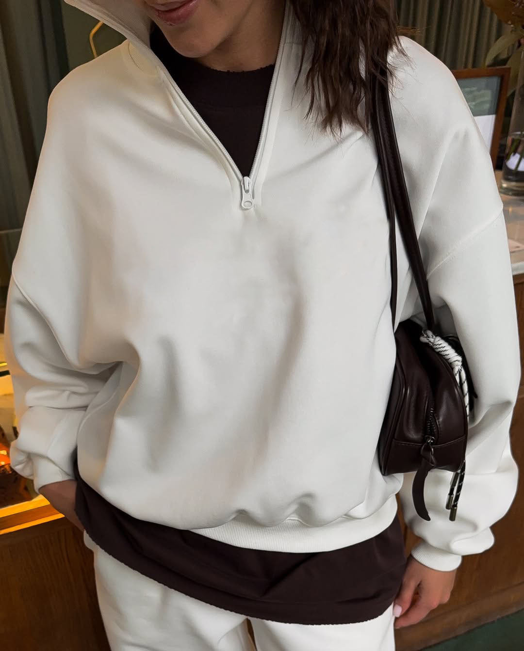 Kadın Yarım Fermuarlı Dik Yaka Sweatshirt ve Eşofman Altı İkili Pamuklu Takım
