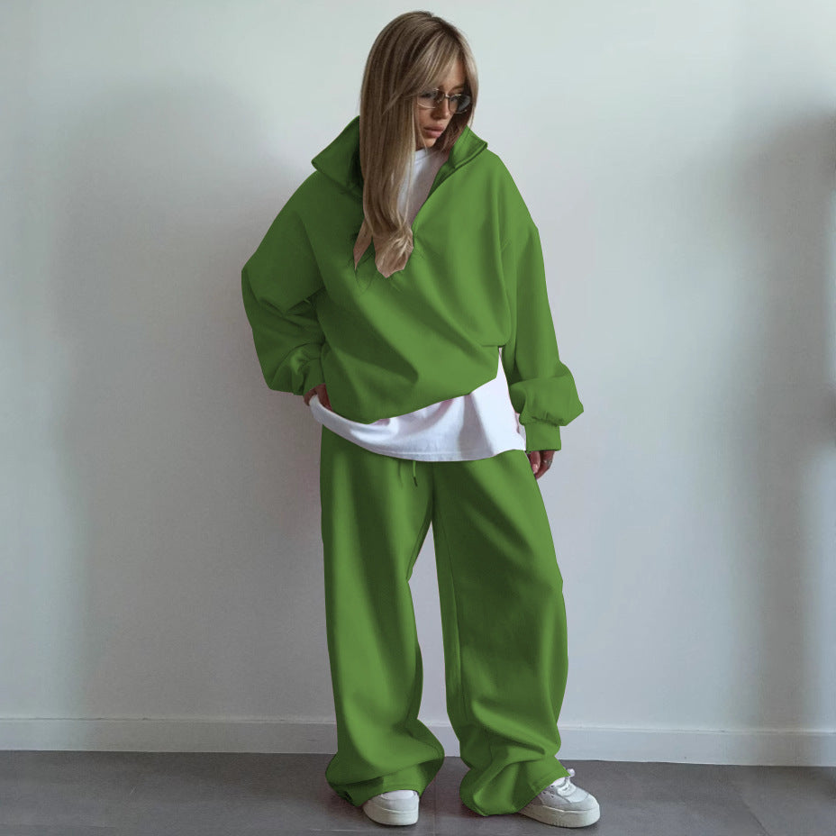 Kadın Yarım Fermuarlı Dik Yaka Sweatshirt ve Eşofman Altı İkili Pamuklu Takım