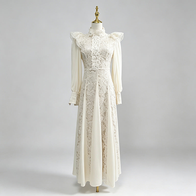 Women's Lace Long Sleeve High Neck Elegant Maxi Dress