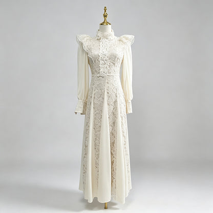 Women's Lace Long Sleeve High Neck Elegant Maxi Dress