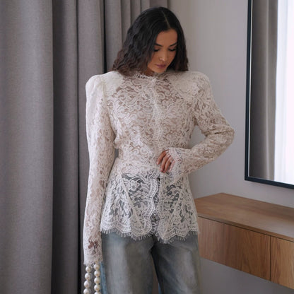 Women's Lace-Detail Long Sleeve Blouse