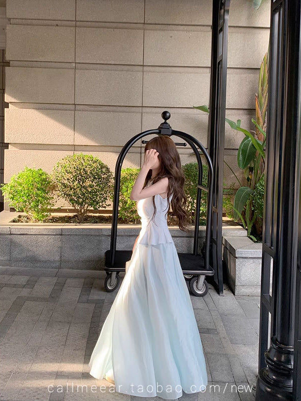 Powder Pink Layered Design Linen Maxi Dress – Elegant Long Summer Dress