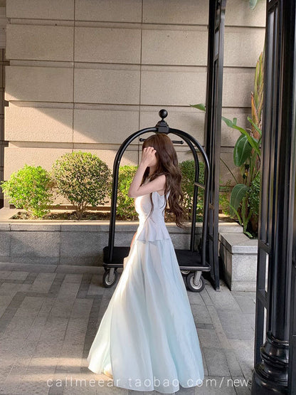 Powder Pink Layered Design Linen Maxi Dress – Elegant Long Summer Dress