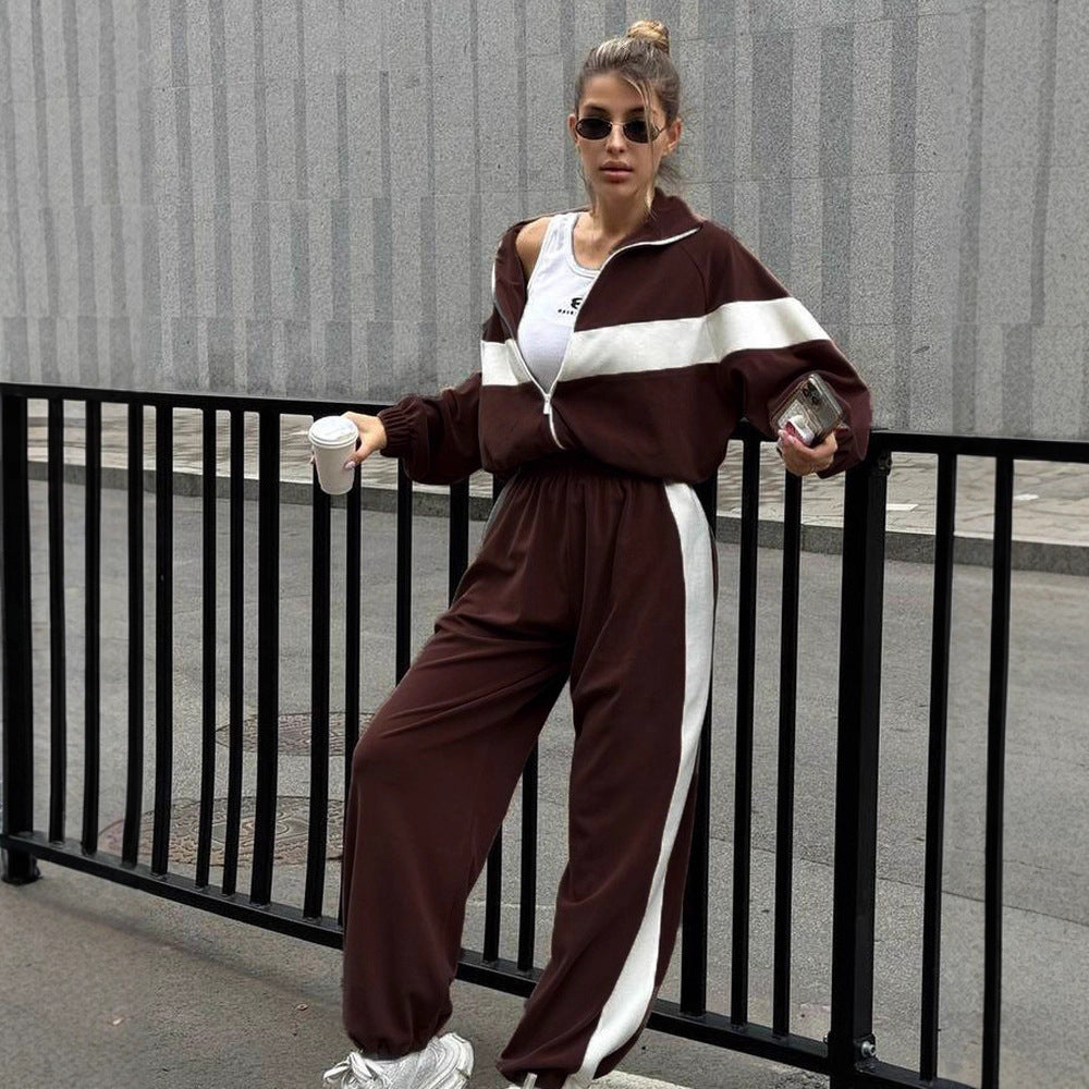 <font dir="auto" style="vertical-align: inherit;"><font dir="auto" style="vertical-align: inherit;">2026 Amazon moda Avrupa ve Amerikan günlük stil spor takım elbise fermuarlı hırka ve uzun pantolon iki parçalı kadın takım</font></font>