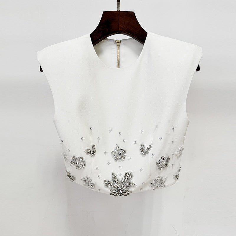 Women's Stone & Bead Embroidered Crop Blouse and Long Skirt Evening Set