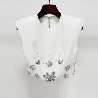 Women's Stone & Bead Embroidered Crop Blouse and Long Skirt Evening Set