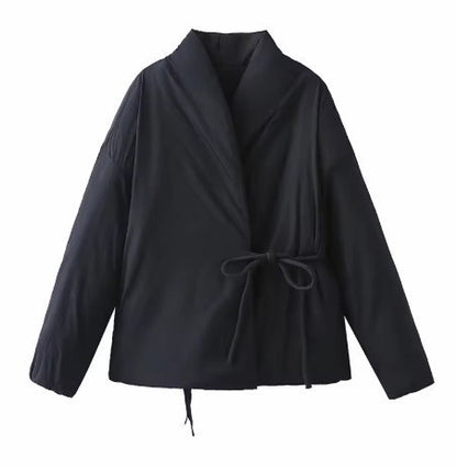 Kapitone Bağlamalı Kimono Ceket - Kadın Şal Yaka Mont
