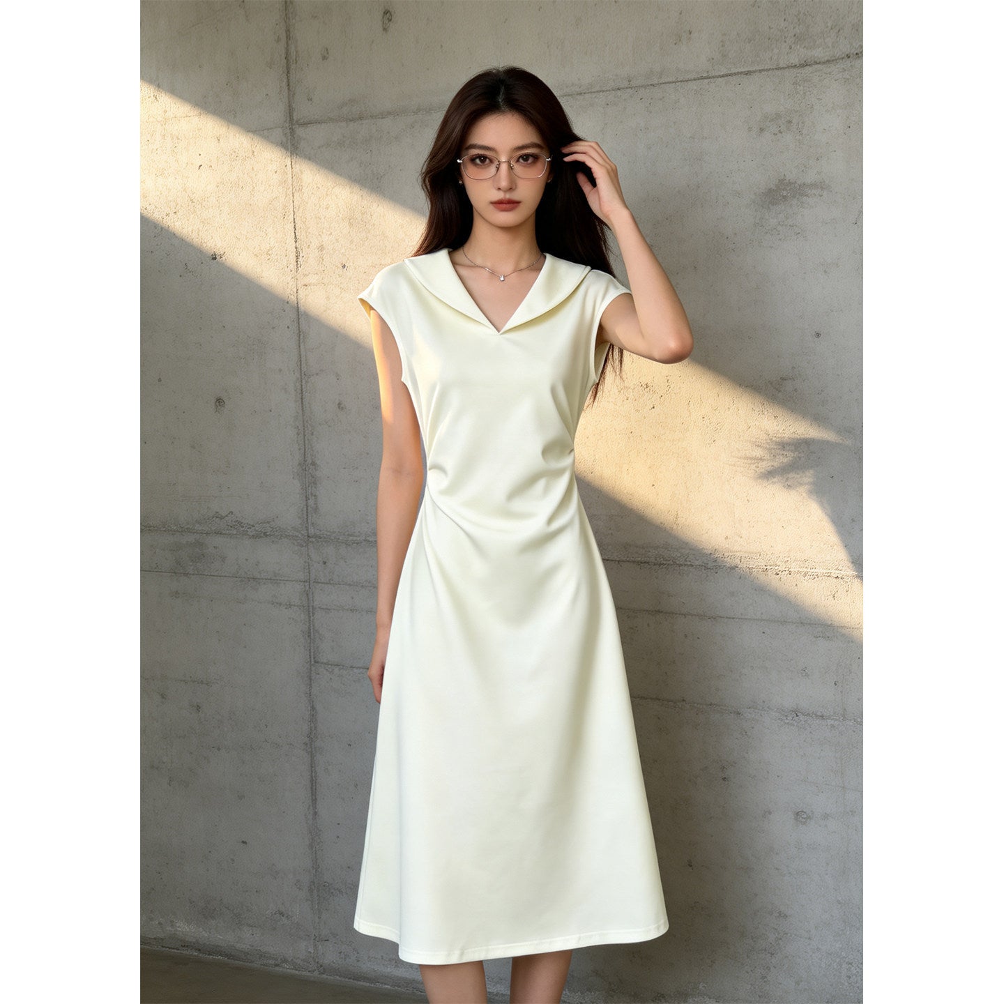 Collared Ruffle-Sleeve Midi Dress – Summer Chic Fitted Women's Dress