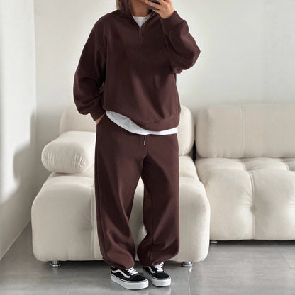 Kadın Yarım Fermuarlı Dik Yaka Sweatshirt ve Eşofman Altı İkili Pamuklu Takım