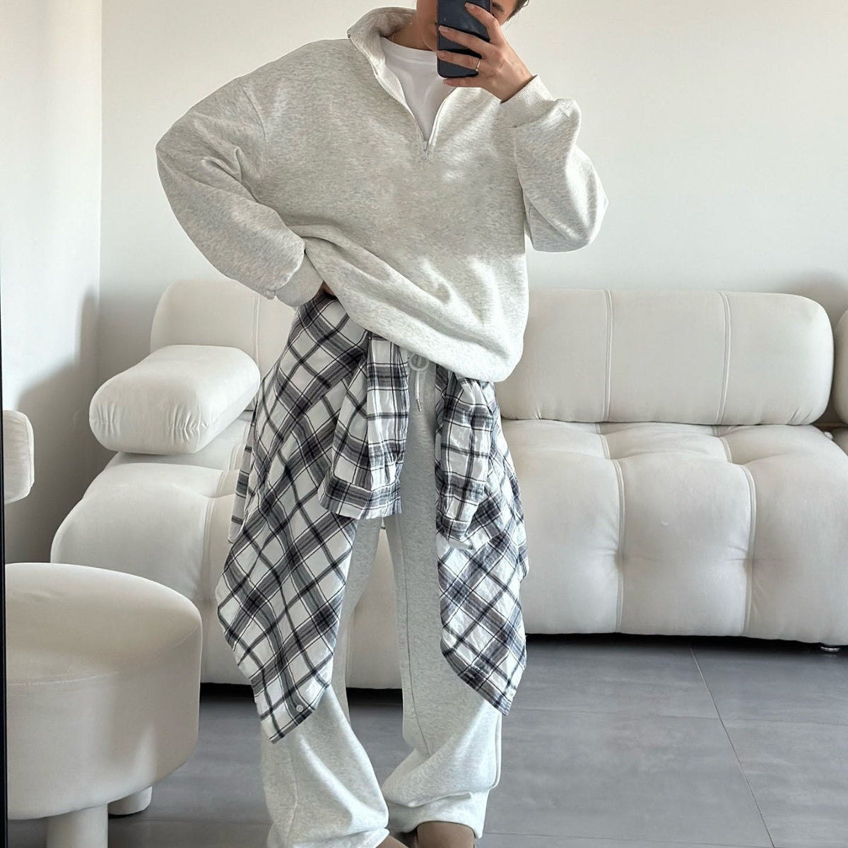 Kadın Yarım Fermuarlı Dik Yaka Sweatshirt ve Eşofman Altı İkili Pamuklu Takım