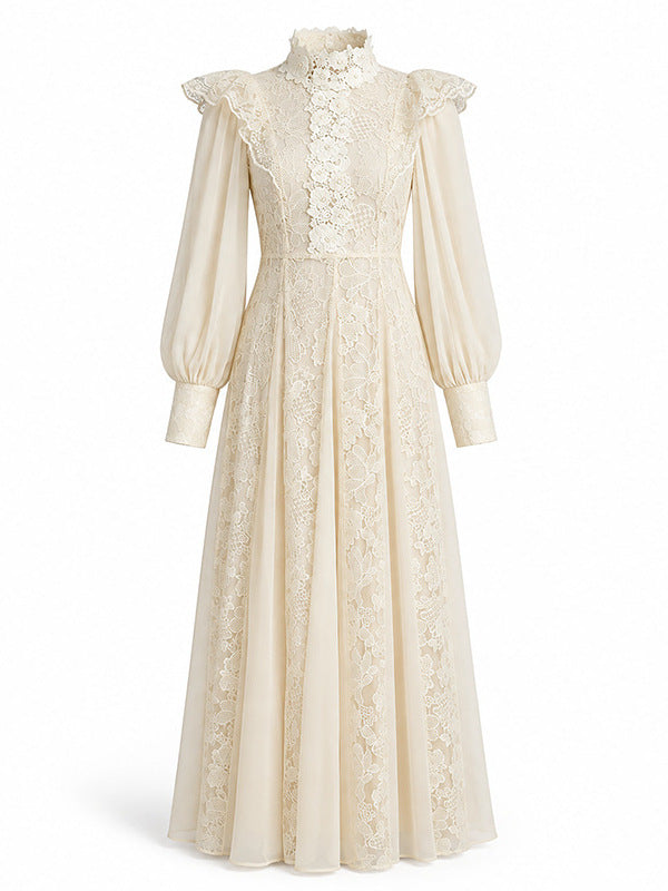 Women's Lace Long Sleeve High Neck Elegant Maxi Dress