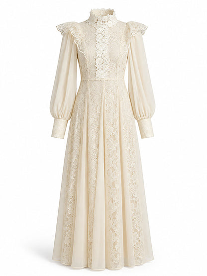 Women's Lace Long Sleeve High Neck Elegant Maxi Dress