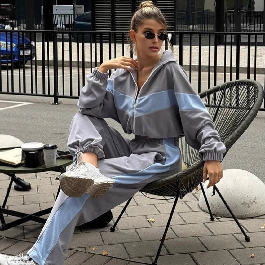 <font dir="auto" style="vertical-align: inherit;"><font dir="auto" style="vertical-align: inherit;">2026 Amazon moda Avrupa ve Amerikan günlük stil spor takım elbise fermuarlı hırka ve uzun pantolon iki parçalı kadın takım</font></font>