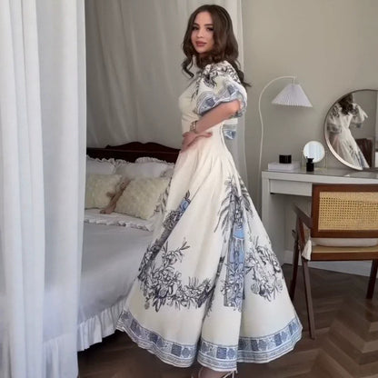 Kadın V Yaka Düğmeli Çay Molası Elbisesi, Fransız Retro Tarzı Kısa Kollu A-Kesim Mini Elbise