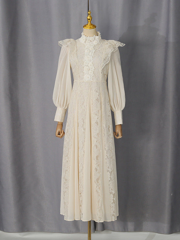 Women's Lace Long Sleeve High Neck Elegant Maxi Dress