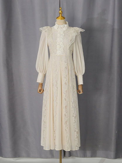 Women's Lace Long Sleeve High Neck Elegant Maxi Dress