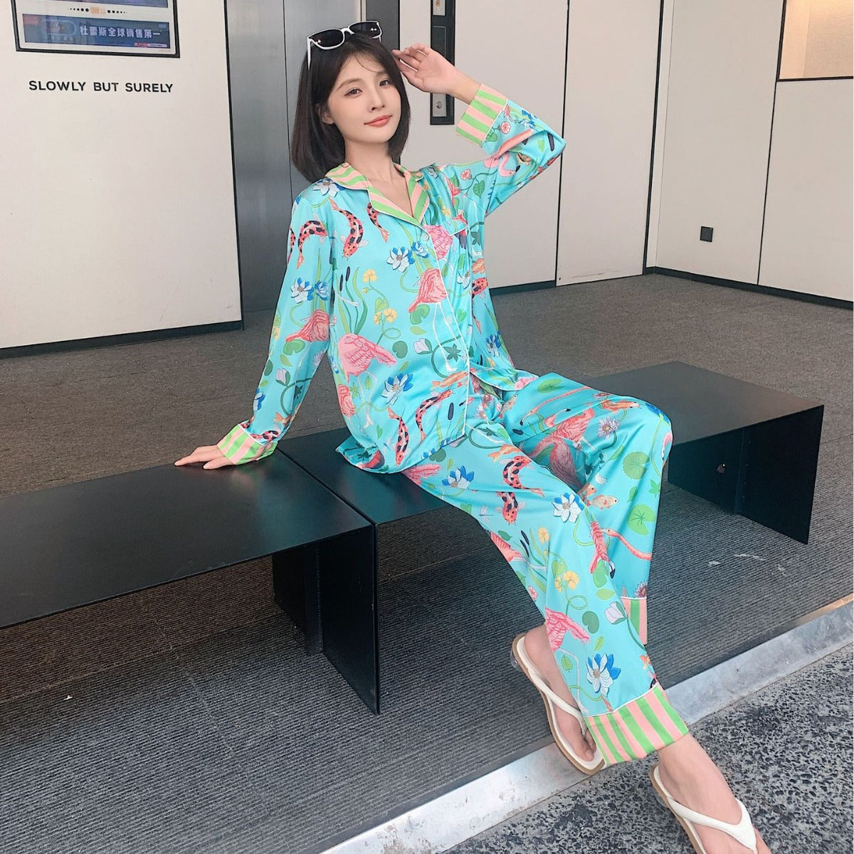 INS tasarım kadınlar için buz ipek pijama