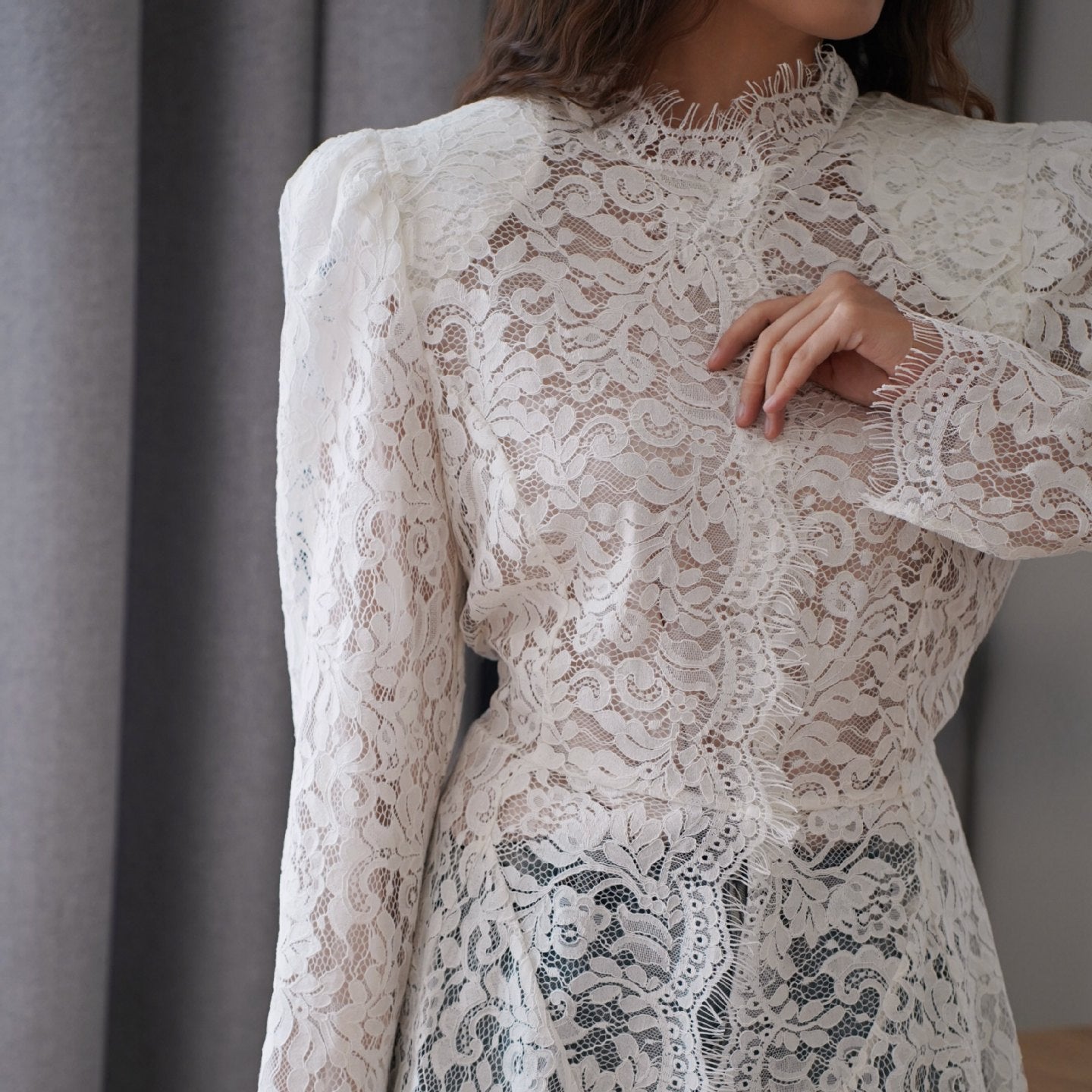 Women's Lace-Detail Long Sleeve Blouse