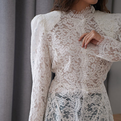 Women's Lace-Detail Long Sleeve Blouse