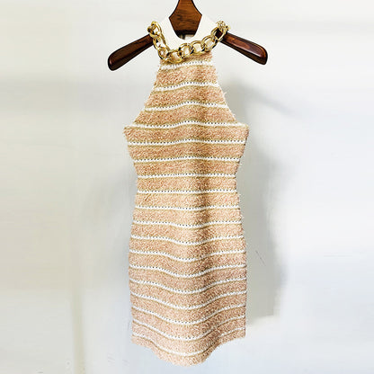 2025 Fall/Winter Elegant Metal Chain High-Neck Hip-Length Knit Dress - Designer-Inspired Style (In Stock)