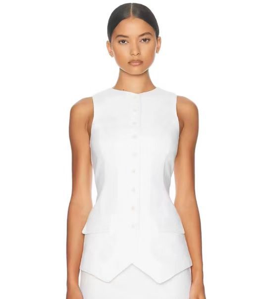 Women's Linen-Textured Buttoned Long Vest and Shorts Set - White/Black