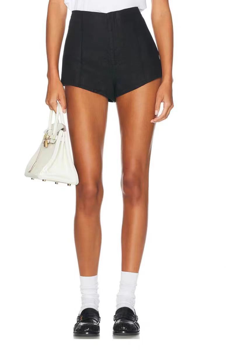 Women's Linen-Textured Buttoned Long Vest and Shorts Set - White/Black