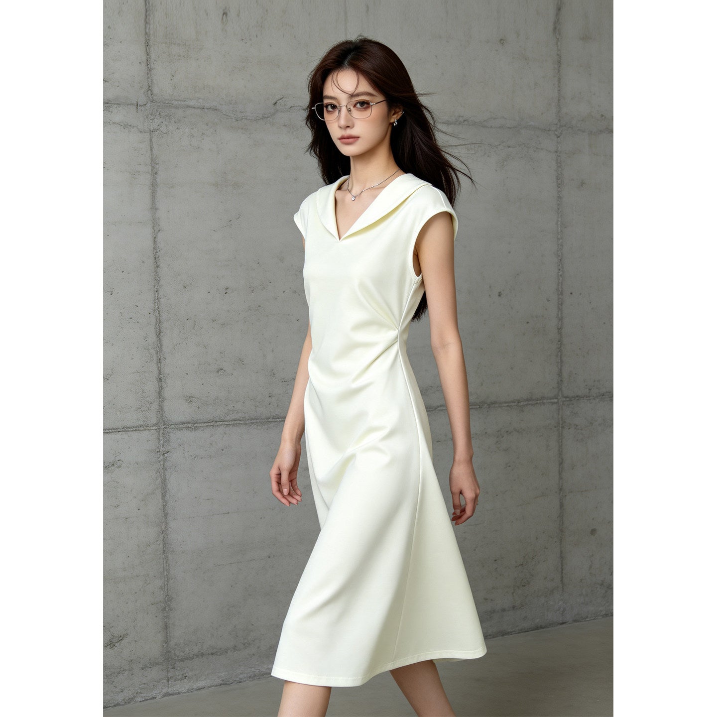 Collared Ruffle-Sleeve Midi Dress – Summer Chic Fitted Women's Dress