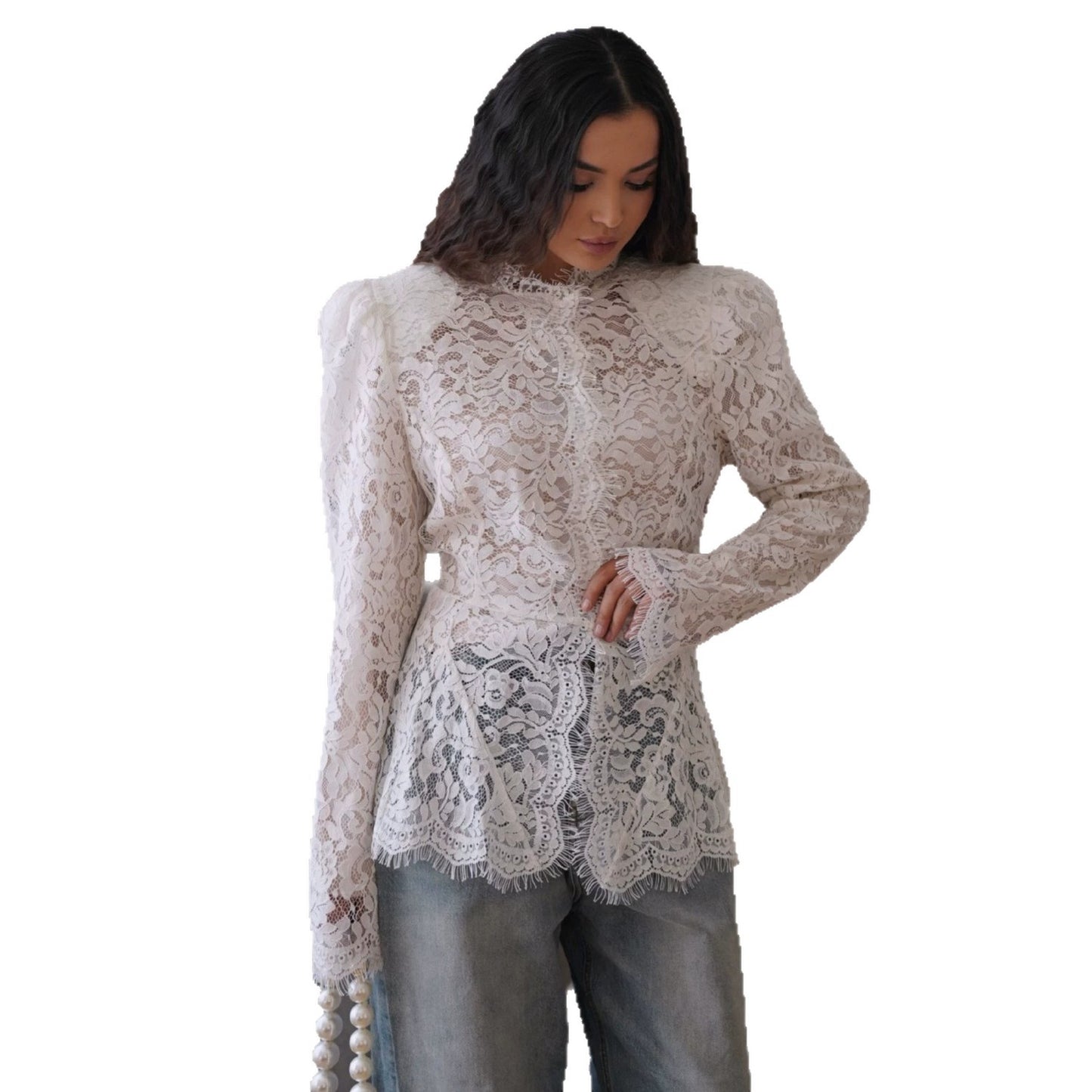 Women's Lace-Detail Long Sleeve Blouse