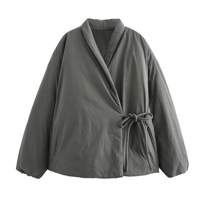 Kapitone Bağlamalı Kimono Ceket - Kadın Şal Yaka Mont