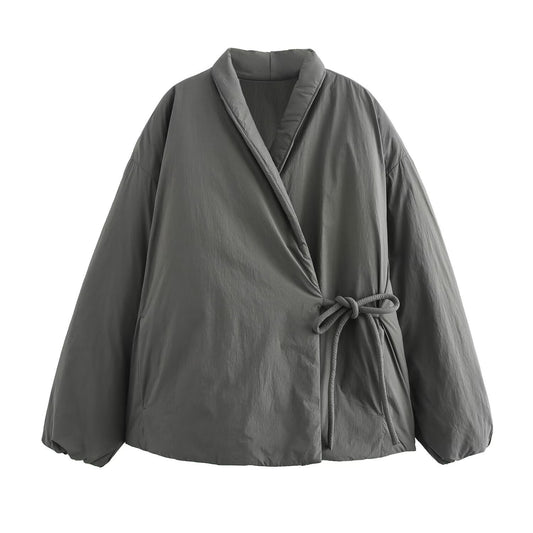 Kapitone Bağlamalı Kimono Ceket - Kadın Şal Yaka Mont