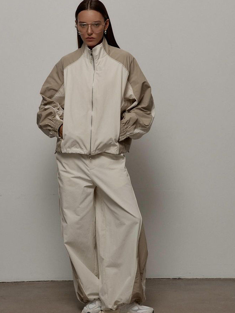 Women's Oversized Color-Block Zip-Up Relaxed Tracksuit Set