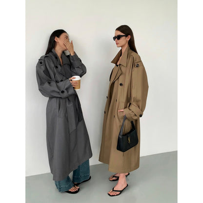 Oversized Double-Breasted Belted Long Trench Coat