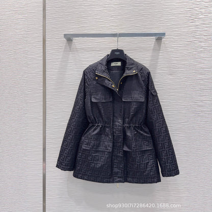 Logo Print Oversized Women's Jacket with Cinched Waist