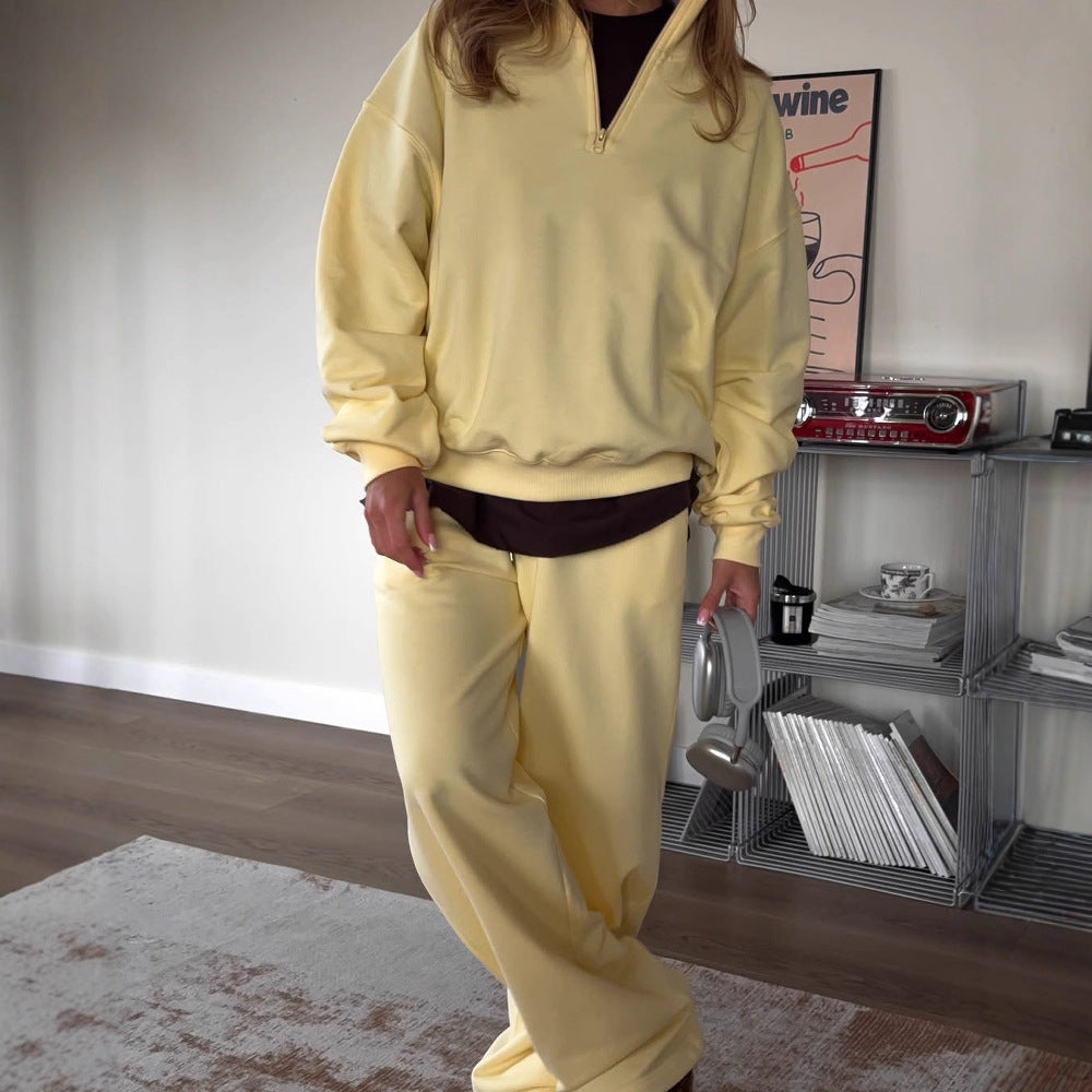 Kadın Yarım Fermuarlı Dik Yaka Sweatshirt ve Eşofman Altı İkili Pamuklu Takım
