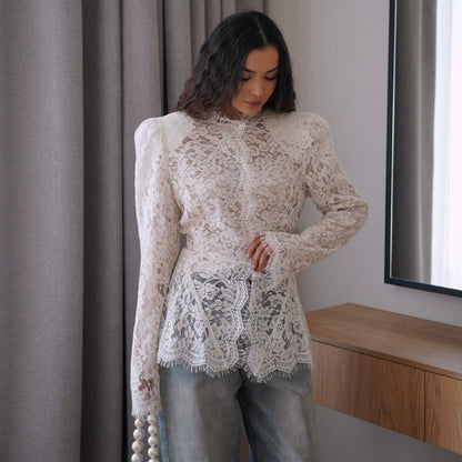 Women's Lace-Detail Long Sleeve Blouse